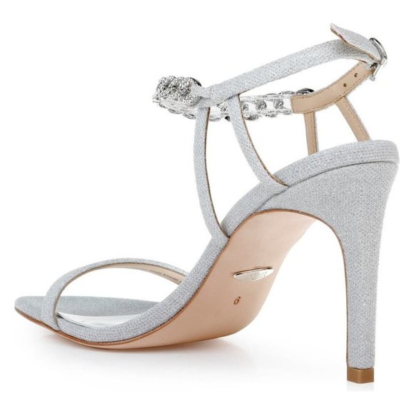 BADGLEY MISCHKA  Kai Rhinestone Chain Ankle Strap Sandal Shoes Heel 8 NEW - Picture 5 of 14